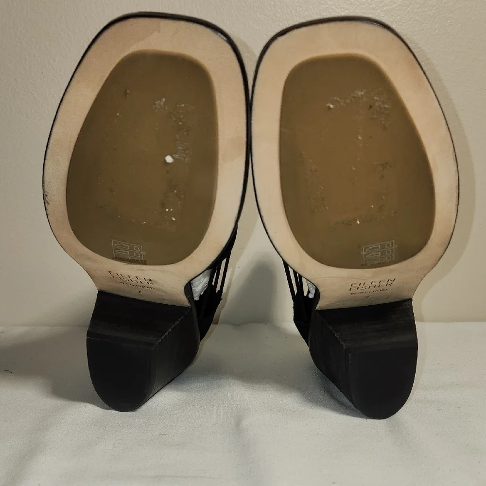 Eileen Fisher Black Block Heel Mules